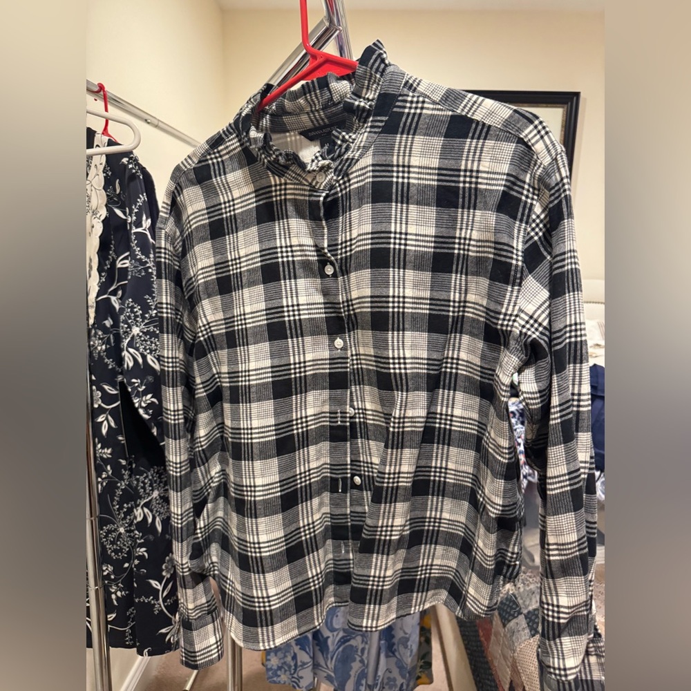 Banana Republic Plaid Black and White Blouse